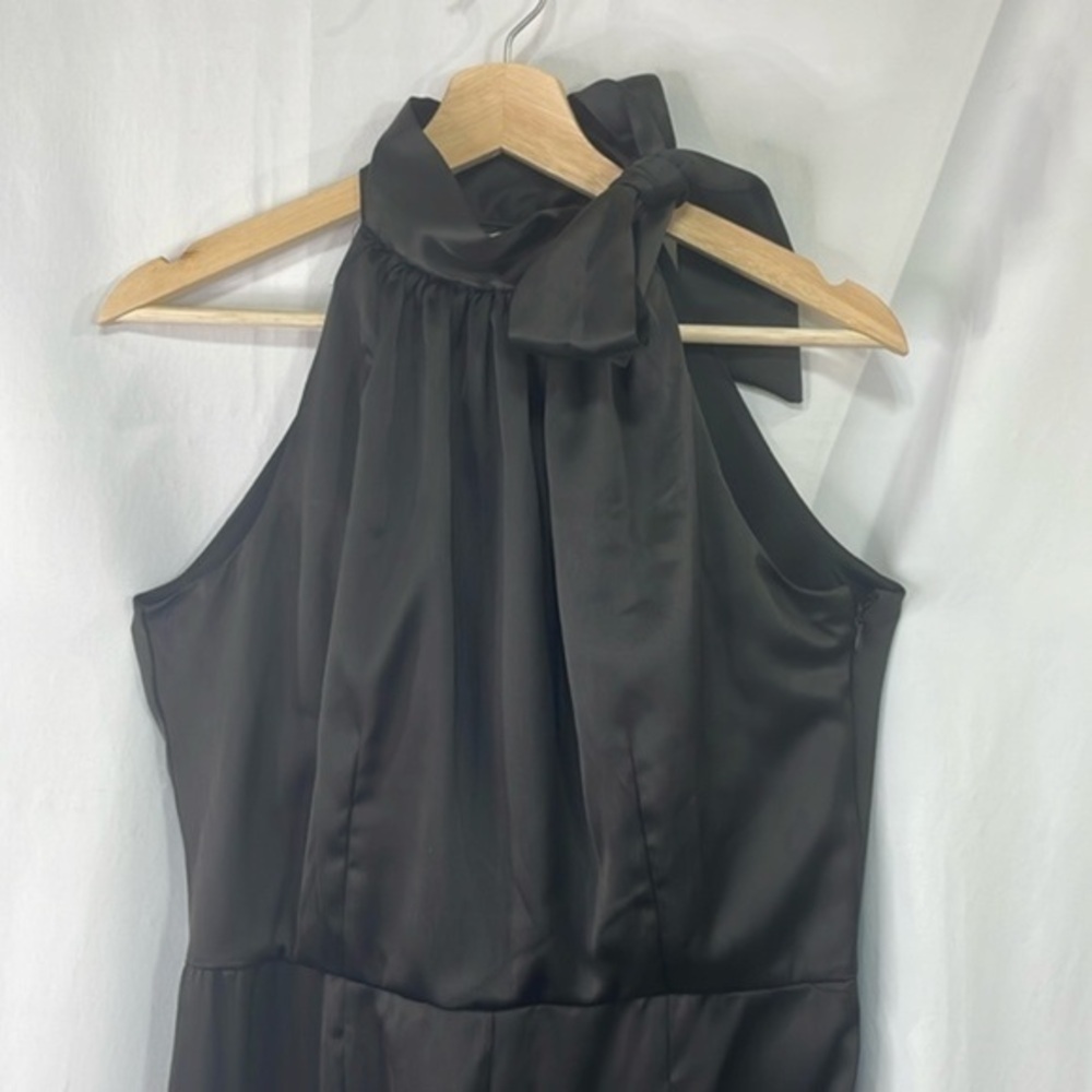 ✏️ nwt Nicole Miller, black satin sleeveless tie, neck jumpsuit
